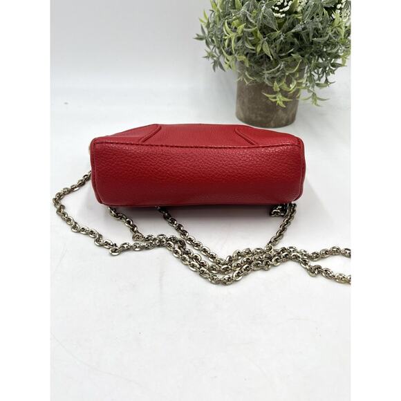 Perlina NY Red Pebbled Leather Small Crossbody Bag Gold Chain Monogram Lining - Picture 6 of 13
